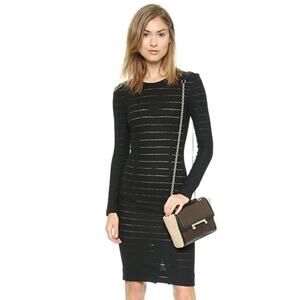 L’Agence Black Shadow Stripe Wool Knit Long Sleeve Sheath Dress 6